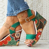 preiswerte Keilsandalen-Damen-Keilsandalen im Boho-Stil mit Blumenmuster – offenes Plateaudesign mit verstellbaren Riemen für lässige Sommeroutfits