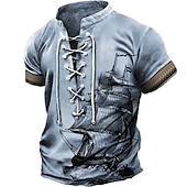 ieftine Tricouri vintage-Bărbați Tricou Grafic Navă Guler de stand Îmbrăcăminte Tipărire 3D Zilnic Sport Ieșire Manșon scurt Cu Șiret Imprimeu Poliester Epocă Modă Designer