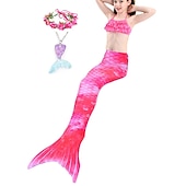 voordelige Zeemeermin badpak-Kinderen Voor meisjes Vijf stuk Zeemeermin zwemkleding Badmode Bikini Strand Zwemmen Regenboog Tie Dye leuke Style Badpakken 3-10 jaar Zomer Licht Blauw Kleurrijk