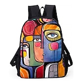 abordables Sacs à dos imprimés-Sac à dos abstrait avec portrait féminin pour adolescentes – Sac d&#039;école coloré avec imprimé artistique et grande capacité pour les filles élégantes