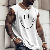 tanie T-shirty 3D męskie-Męskie Graficzny Uśmiechnięta twarz Kamizelka Top Koszulka bez rękawów dla mężczyzn Paski Podkoszulek Druk 3D Półgolf Koszula Moda Designerskie Mięsień Codzienny Sport Siłownia Czarny Biały Granatowy