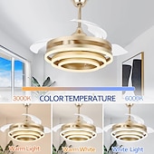 Недорогие Потолочные светильники с вентилятором-42-дюймовые выдвижные потолочные вентиляторы с подсветкой и пультом дистанционного управления, современный светодиодный полуутопленный вентилятор, выдвижной геометрический потолочный вентилятор, 3 цвета, 6 скоростей, интеллектуальный подвесной светильник