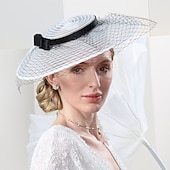 abordables Fascinadores-Sombreros de tul de fibra, sombrero de platillo, sombrero de copa, sombrero de velo, fiesta de noche, carrera de caballos, elegante, británico, con lazo, tocado