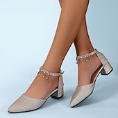 levne Poloformální-dámské svatební boty lodičky boty pro nevěstu boty pro družičku elegantní denní sexy klub bling šumivé boty zlatý střípek drahokamu flitr robustní podpatek špičaté boty jarní letní párty
