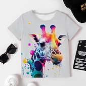 baratos Animais 3D da Menina-Para Meninas 3D Gráfico Desenho Animado Girafa Camisa Camiseta Manga Curta Impressão 3D Verão Primavera Ativo Moda Estilo bonito Infantil 3-12 anos Ao ar livre Casual Diário Normal