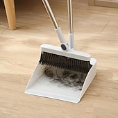 abordables Les fournitures de nettoyage-1 ensemble/2 pièces ensemble balai et pelle à poussière pour la maison, ensemble combiné pelle à poussière et balai droit, balayage des poils d&#039;animaux de sol en bois de cuisine de bureau, fournitures