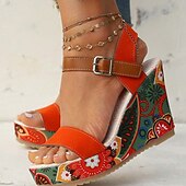 preiswerte Keilsandalen-Damen-Keilsandalen im Boho-Stil mit Blumenmuster – offenes Plateaudesign mit verstellbaren Riemen für lässige Sommeroutfits