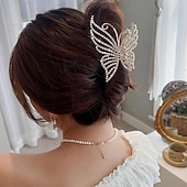 cheap Hair Styling Accessories-Butterfly Crystal Hair Claw Clips Pearl Rhinestone Golden Metal Hair Clips Large Gem Hair Jaw Clips Strong Hold Non-Slip Hair Catch Barrettes Clamps For Thick And Thin Hair Accessories For Women Girls
