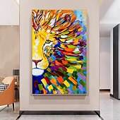 رخيصةأون رسومات حيوانات-مينتورا اليدوية الملونة أسد لوحات زيتية على قماش جدار الفن الديكور الحديثة مجردة aniaml صورة للديكور المنزل توالت لوحة بدون إطار فرملس