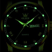 olcso Quartz órák-Új Olevs Márka Férfi Öv Óra Díszítő Lumineszcens Naptár Napi Kijelzés Gyémánttal Díszített Quartz Óra Vízálló Sportos Divat Férfi Órák Apák Napjára