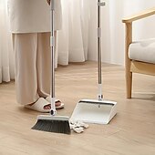 abordables Les fournitures de nettoyage-1 ensemble/2 pièces ensemble balai et pelle à poussière pour la maison, ensemble combiné pelle à poussière et balai droit, balayage des poils d&#039;animaux de sol en bois de cuisine de bureau, fournitures