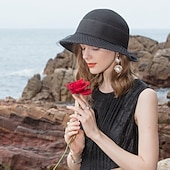economico Cappelli per feste-cappelli cappello a secchiello in fibra cappello di paglia cappello da sole spiaggia casual elegante protezione solare con copricapo in tulle copricapo