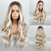 economico Parrucche trendy sintetiche-barbiecore parrucche da film parrucca bionda ombre parrucca ondulata lunga per le donne parrucche ondulate della parte centrale parrucche sintetiche resistenti al calore