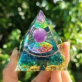 cheap Outdoor Decoration-Orgone Pyramid For Positive Energy And Amethyst Crystal Ball, With Protection From Crystals Energy Generator For Stress Reduce Healing Meditation And Wealth Attraction For Home Decoration