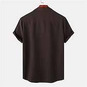 economico Casual da lavoro-Per uomo Camicia Camicia di lino Camicia in cotone e lino Camicia Estiva Camicia casual Camicia da Spiaggia Semplice Vacanza Casuale Nero Rosa Verde scuro Viola chiaro Manica Corta Bavero Estate