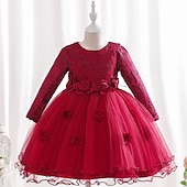 cheap Party Dresses-Kids Girls&#039; Dress Party Dress Flower Long Sleeve Special Occasion Birthday Mesh Embroidered Princess Sweet Polyester Midi Party Dress Summer Spring 4-12 Years Pink Wine Green