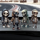 levne Halloweenové závěsné a stolní dekorace-cool figurky kostlivců, halloweenská socha lebky kostra panenka pryskyřice řemeslné ozdoby, módní mini cool figurky kostlivec výzdoba kostra muž pryskyřičná socha panenka pro domácí kancelář stolní dekorace