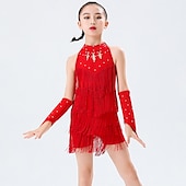 ieftine Ținute Dans Latin-Dans Latin Ținute de Dans Copii Rochie Cristale / Strasuri Franjuri Decupat Fete Performanță Antrenament Fără manșon Poliester