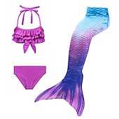 voordelige Zeemeermin badpak-Kinderen Voor meisjes Drie stuk Zeemeermin zwemkleding Badmode Bikini Strand Zwemmen Afdrukken Actief leuke Style Badpakken 4-12 jaar Zomer Rose paars Polkadot