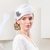 billige Fascinatorer-hatter hodeplagg imitert perlefjær bowler / cloche hatt tallerken lue pilleboks lue kveldsfest cocktail elegant bryllup med fjærperler hodeplagg hodeplagg