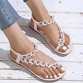 cheap Vacation Sandals-Women&#039;s Floral Embellished T-Strap Sandals with Cushioned Sole – Perfect for Casual Summer Outings