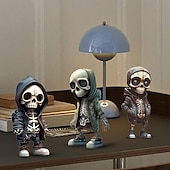 levne Halloweenové závěsné a stolní dekorace-cool figurky kostlivců, halloweenská socha lebky kostra panenka pryskyřice řemeslné ozdoby, módní mini cool figurky kostlivec výzdoba kostra muž pryskyřičná socha panenka pro domácí kancelář stolní dekorace