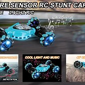 お買い得  rc車-最新の 4WD 1:14 スケールリモートコントロールスタントカー 2.4 グラムワイヤレス rc ドリフトカー LED ライト時計ジェスチャーセンサー回転子供のおもちゃのギフト
