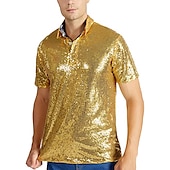 preiswerte Oberteile-Retro Vintage 1970er Rave T-Shirt Polo Kurze Ärmel Disco Pailletten Herren Halloween Karneval Musikfestival Pride Parade Pride-Monat Erwachsene T-shirt Frühling &amp; Sommer