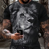 billige T-skjorter med dyreprint-Herre Grafisk Dyr Løve T skjorte Kortermet T skjorte 3D-utskrift Crew-hals Skjorte Årgang Mote Designer utendørs Daglig Sport Mørkebrun Svart Gul Vår sommer Klær S M L XL 2XL 3XL