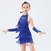 ieftine Ținute Dans Latin-Dans Latin Ținute de Dans Copii Rochie Cristale / Strasuri Franjuri Decupat Fete Performanță Antrenament Fără manșon Poliester