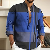 ieftine Model Geometric-Bărbați Dungi Model Geometric Geometrie Cămașă Camașă cu nasturi Manșon Lung Modă Șic Stradă Designer În aer liber Casual Zilnic Vară Primăvară Toamnă Guler de stand Imprimeu Galben Albastru piscin