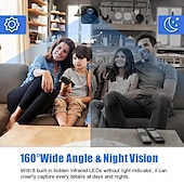 זול מצלמות רשת IP פנימיות-מיני מצלמה נסתרת wifi 4k אלחוטי מקורה קטן מטפלת ip מצלמת אבטחה ביתית מעקב סודי מקליט וידאו זעיר עם אפליקציית טלפון ראיית לילה ai זיהוי אנושי 100 ימים חיי סוללה המתנה