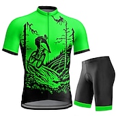 preiswerte Herrenbekleidungs-Sets-Herren Radtrikot mit Radhose kurz Trägern fahrradbekleidung Kurzarm MTB Mountain Rennrad Orange Grün Fahhrad Sportkleidung 3D-Pad Schnelltrocknend Reflexstreiffen Tasche auf der Rückseite Polyester