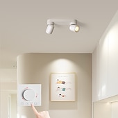お買い得  シーリングライト調光可能タイプ-LED スマートシーリングスポットライト、コントロールパネル付き 30 センチメートル/50 センチメートル 2/3 ヘッド指向性天井マウント照明器具、調整可能な表面実装スポットライト、廊下ギャラリーショップラウンド天井スポットライト固定トラック照明