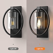cheap Wall Sconces-Vintage Glass Wall Lamp with Ring Design, Industrial Wall Light Fixtures Black Finish, Hardwired Indoor Wall Sconce Lighting for Living Room Bathroom Kitchen Hallway(Bulb not Included)