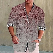voordelige Vogels &amp; Dieren-Voor heren Geometrie Papegaai Overhemd Hawaiiaans overhemd Aloha-shirt Lange mouw Overhemd Opstaand Modieus Streetwear Ontwerper Buiten Straat Casual Blauw-Groen Zwart Geel S M L