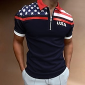 olcso Függetlenség napja-Férfi Golfing Amerikai zászlós póló Utca Hétköznapi Térfogatcsökkenés Negyed irányítószám Rövid ujjú Divat Alkalmi Zászló Cipzár Negyed irányítószám Tavaszi nyár Normál Sötétkék Sötétzöld Szürke