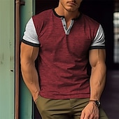 olcso Alkalmi Henley póló-Férfi Gombos póló Henley ing Tee Top Rövid ujjú Henley Nyár Színes Divat Alap Kollázs Vakáció Utca Alkalmi lilásvörös Kék Zöld Férfi felső póló