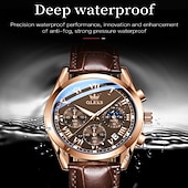 levne Quartz hodinky-OLEVS Quartz hodinky pro muže Módní obchodní oděvní voděodolné náramkové hodinky Prodyšné kožené quartz hodinky Chronograf Sportovní hodinky Dárky pro muže