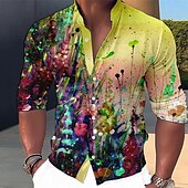 billiga Växter Mönster-Herr Blommig Skjorta Knapp upp skjorta Långärmad Mode Streetwear Designer Utomhus Ledigt Dagligen Sommar Vår Höst Hög krage Mönster Gul Blå Purpur Grön Grå