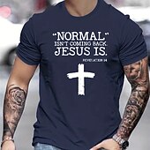 お買い得  メンズグラフィックTシャツ-男性用 レタード グラフィック 十字架 Tシャツ グラフィックTシャツ コットン 半袖 グラフィック シャツ ブラック ホワイト ネイビーブルー 快適なTシャツ アウトドア ストリート ファッションデザイナーの衣類