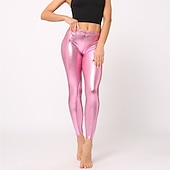 cheap Bottoms-1980s High Waisted Shiny Latex Patent Leggings PU Leather Pencil Pants Disco Women&#039;s Carnival Masquerade Party Bachelorette Party Pride Parade Adults&#039; Pants