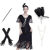 levne oblečení-Řvoucí 20s Retro Velký Gatsby Bubenové šaty Šaty Úbory İnci Kolyeler Velký Gatsby Svatební host Flitry Třásně Flitry Třásně Do V Dámské předvečer Všech svatých Karneval Plesová maškaráda předvečer