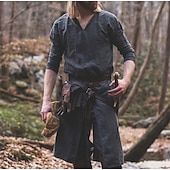 abordables Hauts-Médiéval Renaissance 17ème siècle Chemise Tunique Ren Faire Guerrier Viking Ranger Tir à l&#039;arc Homme Viking Fantaisie Halloween Carnaval Mascarade LARP Adulte Chemise Toutes saisons