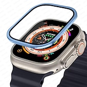 cheap Smartwatch Screen Protectors-Watch Case for Apple Watch Ultra 49mm Screen Protector 49mm 9H Tempered Glass Titanium Alloy Frame Keep Original Touch Sensitive Lightweight Protective Glass Film for iwatch Ultra 49mm