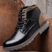 cheap Work Boots-Men&#039;s Brown Faux Leather Ankle Boots – Rugged Lace-Up Work Boots with Non-Slip Sole for Outdoor &amp; Casual Wear