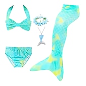 cheap Mermaid Swimsuit-Kids Girls&#039; Five Piece Mermaid Swimwear Swimwear Bikini Swimming Rainbow Cute Sexy Print Bathing Suits 3-10 Years Summer Light Blue Rose Gold