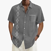 olcso Növények minta-Férfi Gombos póló Rövid ujjú Szüret Hawaii Alkalmi Vakáció Hétköznapi Nyár Tavasz Galléros ingek Begombol Zseb 3D nyomtatás finom Khaki+Khaki Fekete Világoszöld Sötétkék Tengerészkék