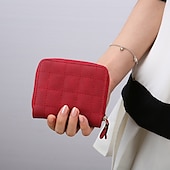 お買い得  カードホルダーとケース-女性用PUレザー短財布、女性用チェック柄財布、ヌバックカードホルダー、小さなジッパー財布、女性用コインポーチ付き