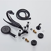 halpa Ulkotilojen suihkutarvikkeet-vintage messinginen suihkuhanasetti käsisuihkulla, perinteinen kylpyammeen juoksuputki kaksikahvainen kylpyamme hana seinään kiinnitettävä